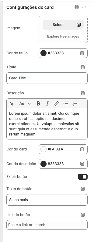 Coniguração do Card Carroussel