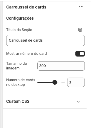 Configuração geral do Card Carroussel